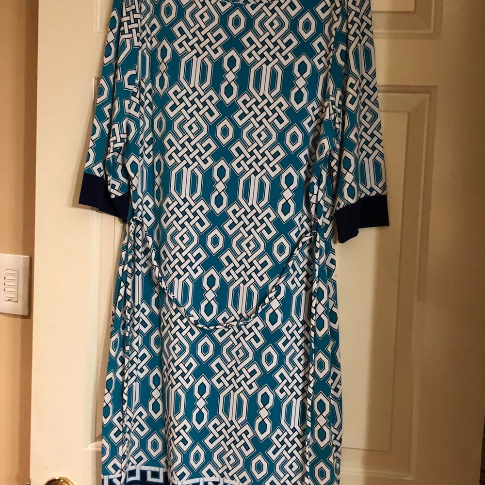 Blue knee length dress with sash belt